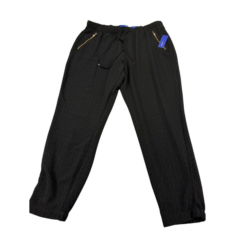 Apt. 9 Womens XL Black Textured Jacquard Jogger Pants Gold Zip Pockets MSRP $48 - Picture 2 of 16